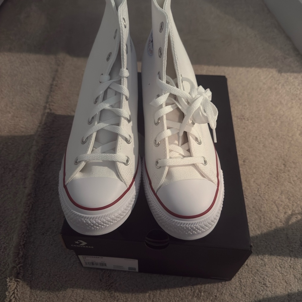 Converse Classic White High-Tops with Red Trim
